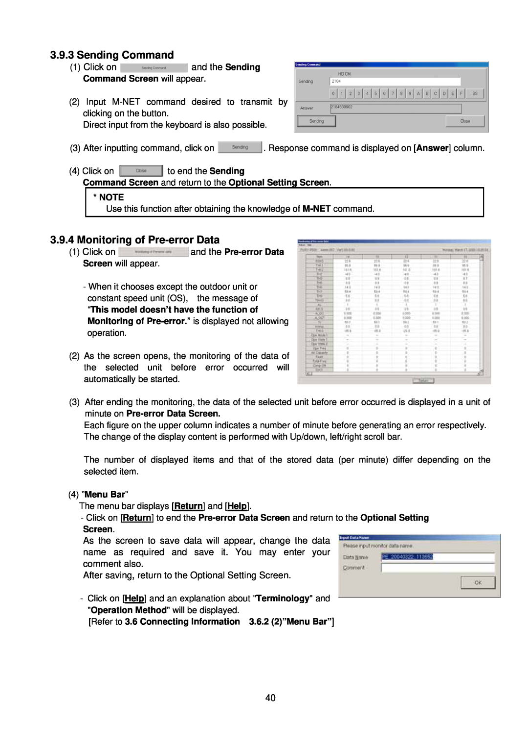 Mitsubishi MN Converter, G-50A manual 3.9.3Sending Command, 3.9.4Monitoring of Pre-errorData 