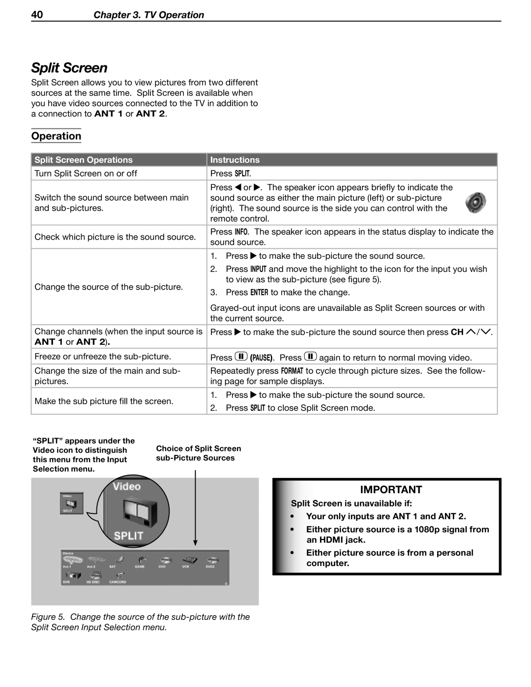 Mitsubishi WD-52631 manual Split Screen Operations Instructions, Pause. Press 