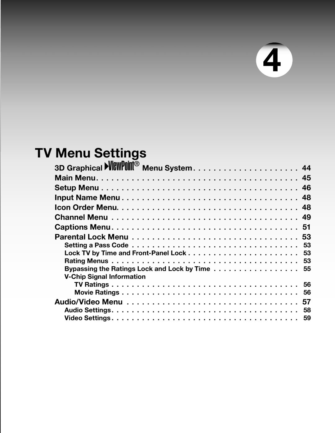 Mitsubishi WD-52631 manual TV Menu Settings 