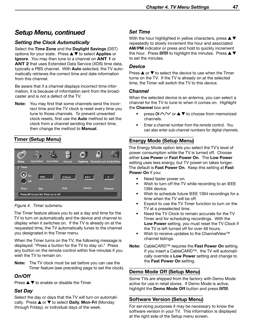 Mitsubishi WD-52631 manual Setting the Clock Automatically, Set Time, Device, Channel, On/Off, Set Day 