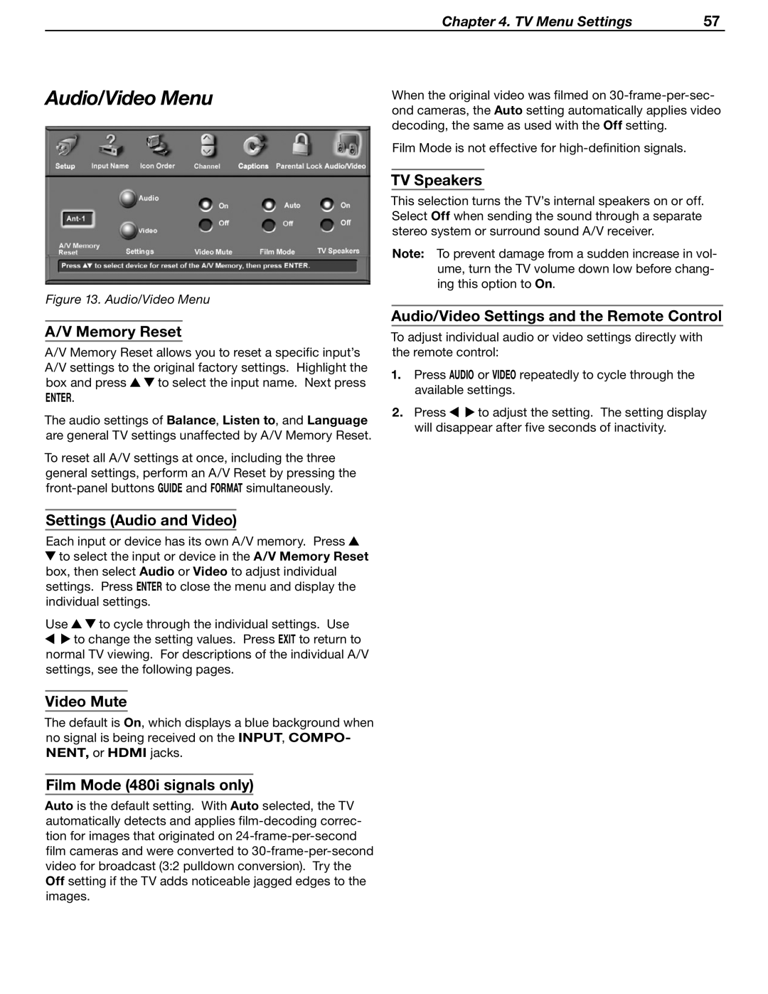 Mitsubishi WD-52631 manual Audio/Video Menu 