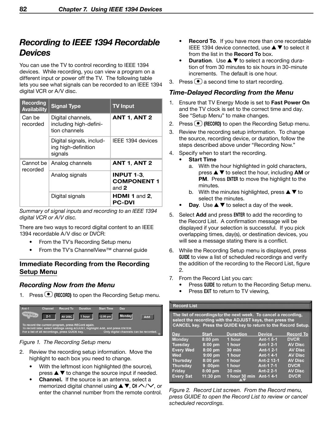 Mitsubishi WD-52631 manual Recording to Ieee 1394 Recordable Devices, Immediate Recording from the Recording Setup Menu 