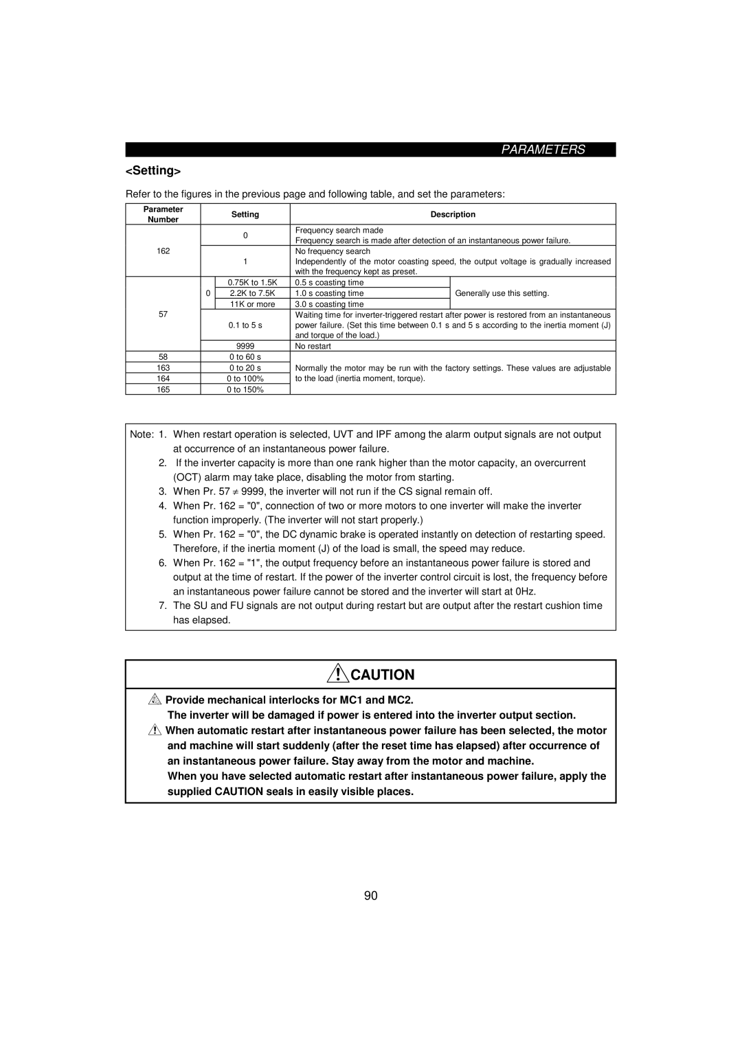 Mitsumi electronic FR-F520-0.75K, 55K Parameter Setting Description, To the load inertia moment, torque 165 