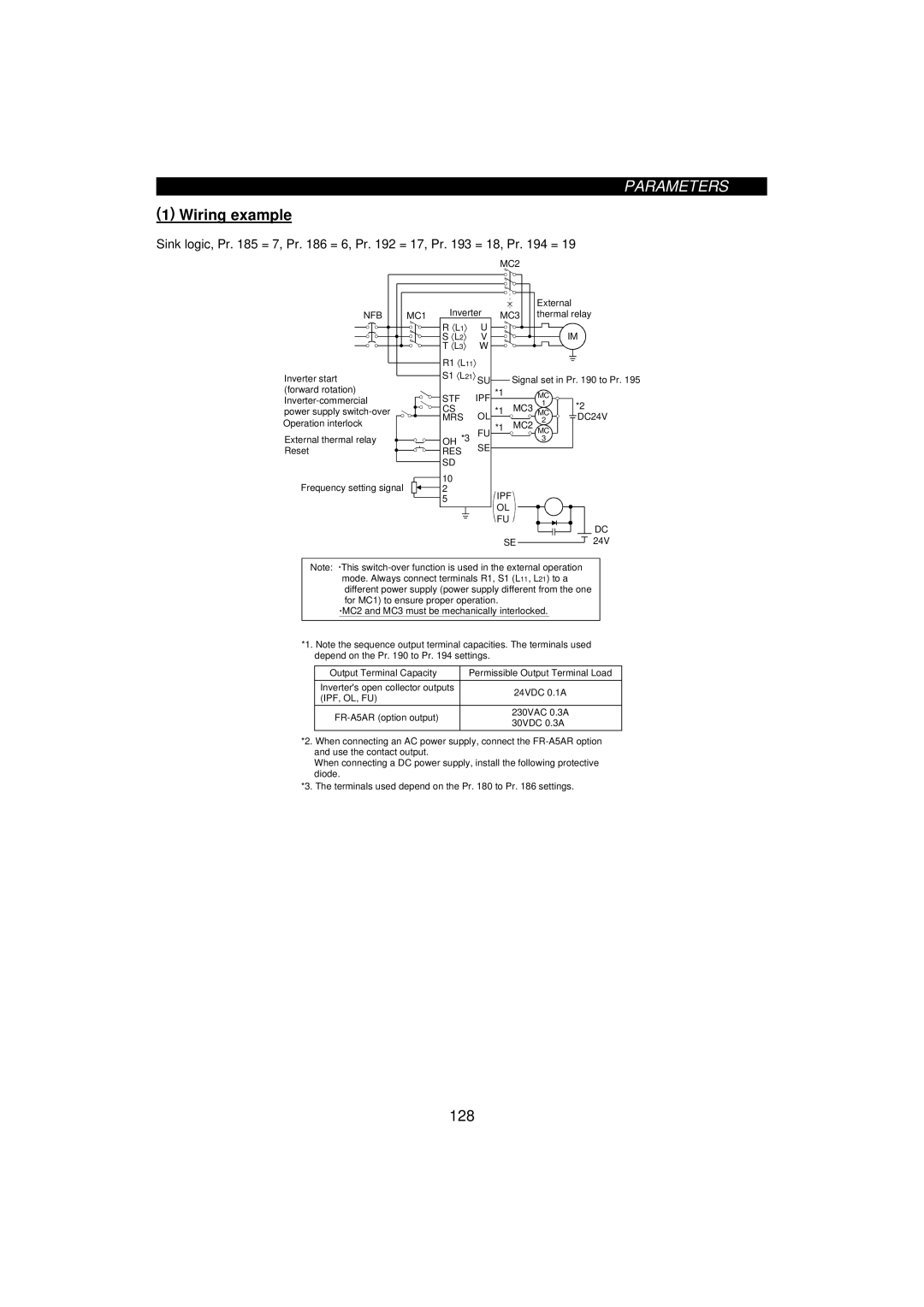 Mitsumi electronic FR-F520-0.75K, 55K instruction manual Sink logic, Pr = 7, Pr = 6, Pr = 17, Pr = 18, Pr =, NFB MC1 