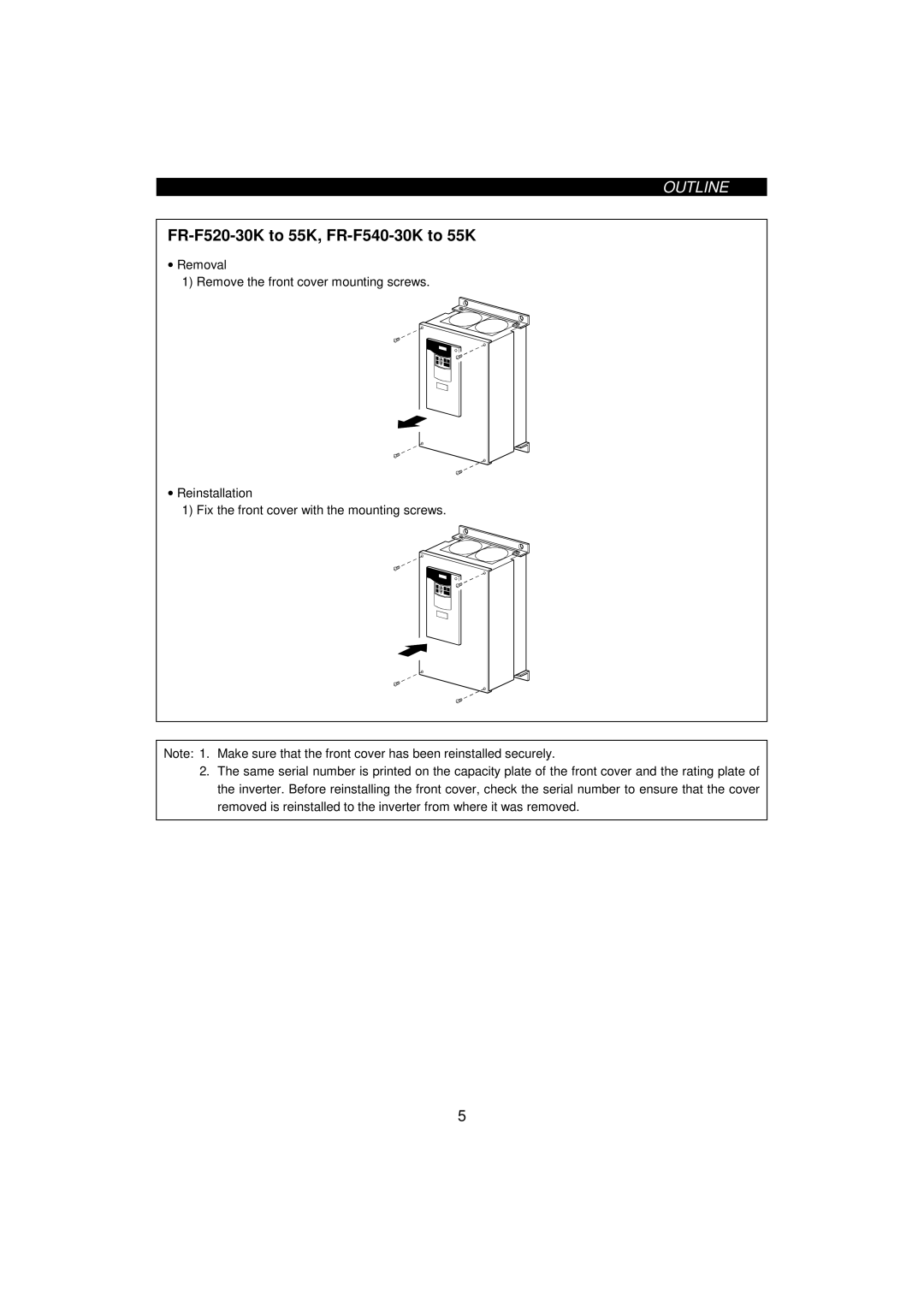 Mitsumi electronic FR-F520-0.75K instruction manual FR-F520-30K to 55K, FR-F540-30K to 55K 