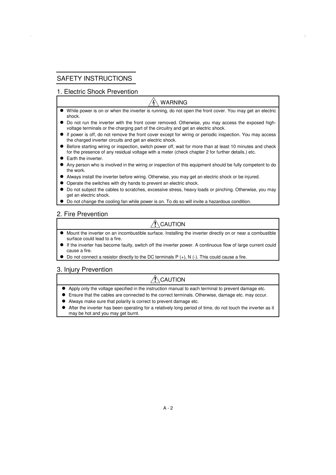 Mitsumi electronic FR-F520-0.75K, 55K instruction manual Safety Instructions 