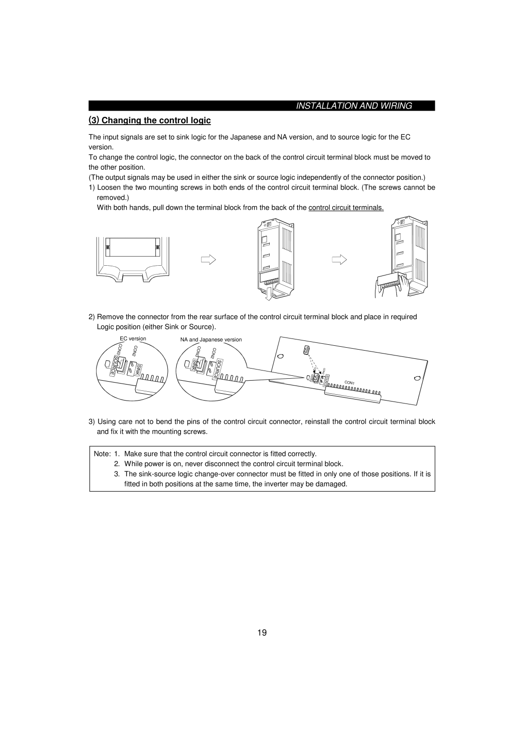 Mitsumi electronic 55K, FR-F520-0.75K instruction manual Changing the control logic 