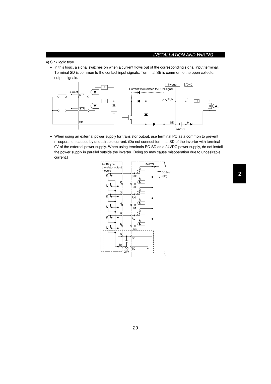 Mitsumi electronic FR-F520-0.75K, 55K instruction manual Current flow related to RUN signal 