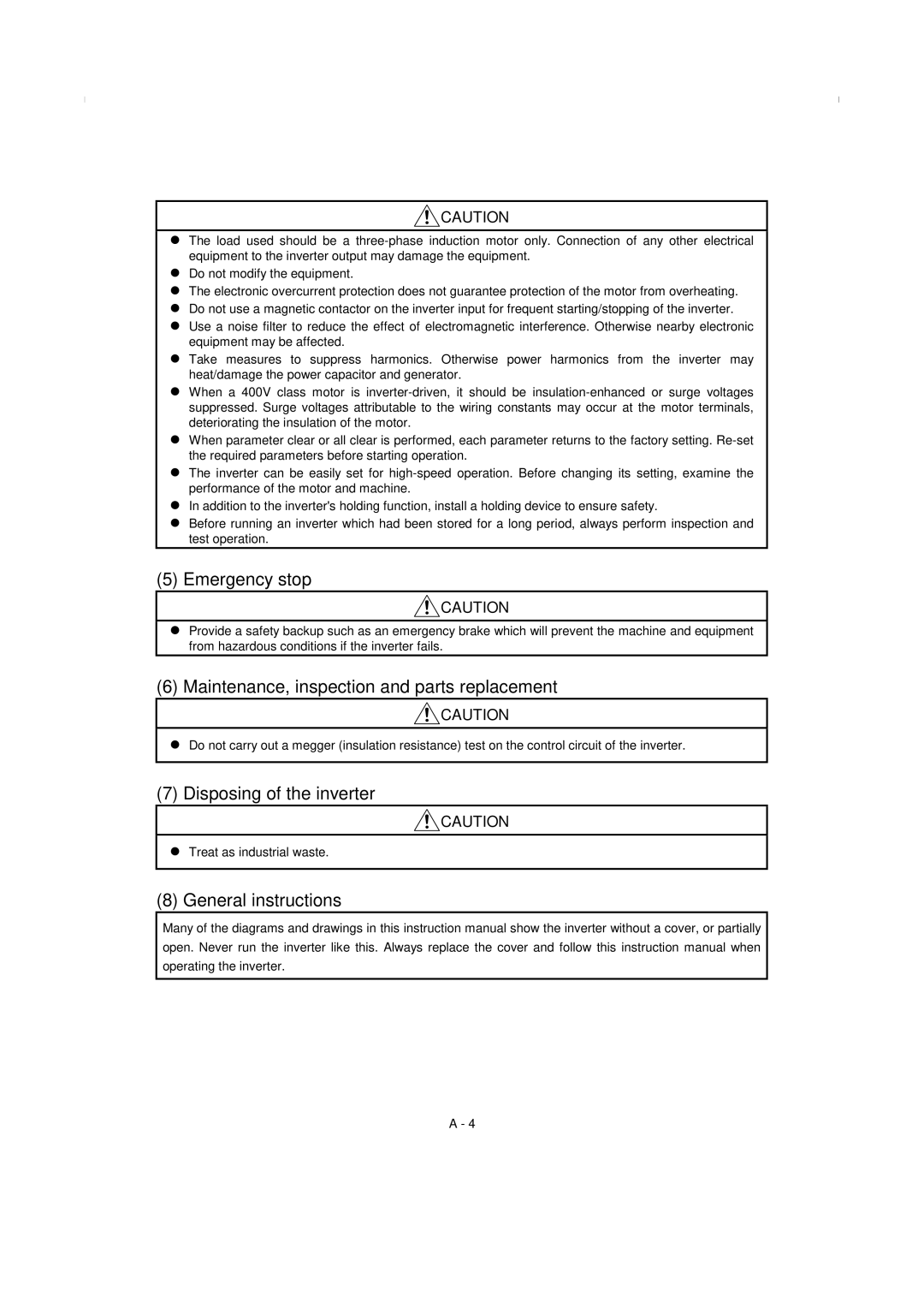 Mitsumi electronic FR-F520-0.75K, 55K instruction manual Emergency stop, Treat as industrial waste 