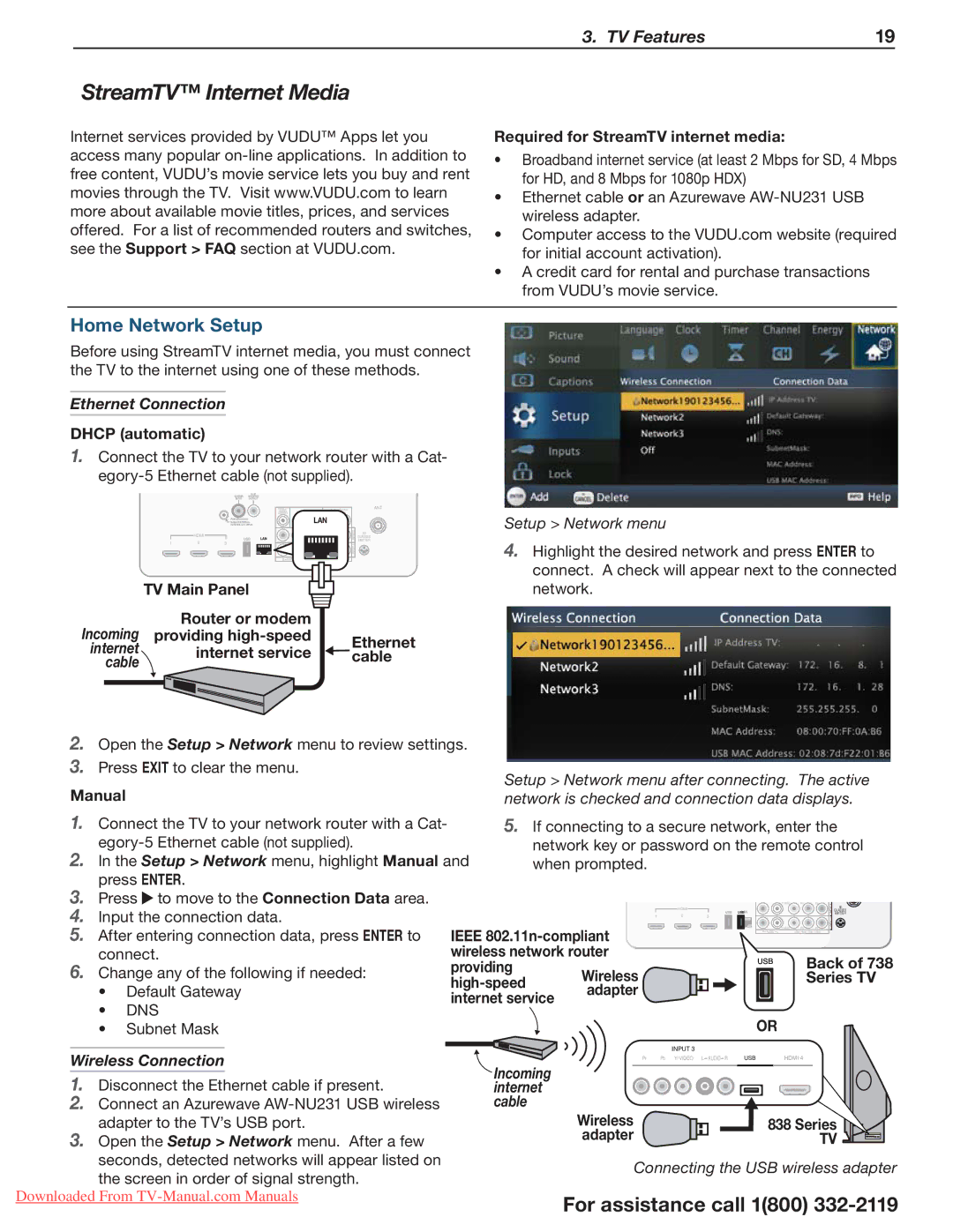 Mitsumi electronic 738 Series StreamTV Internet Media, Home Network Setup, Ethernet Connection, Wireless Connection 