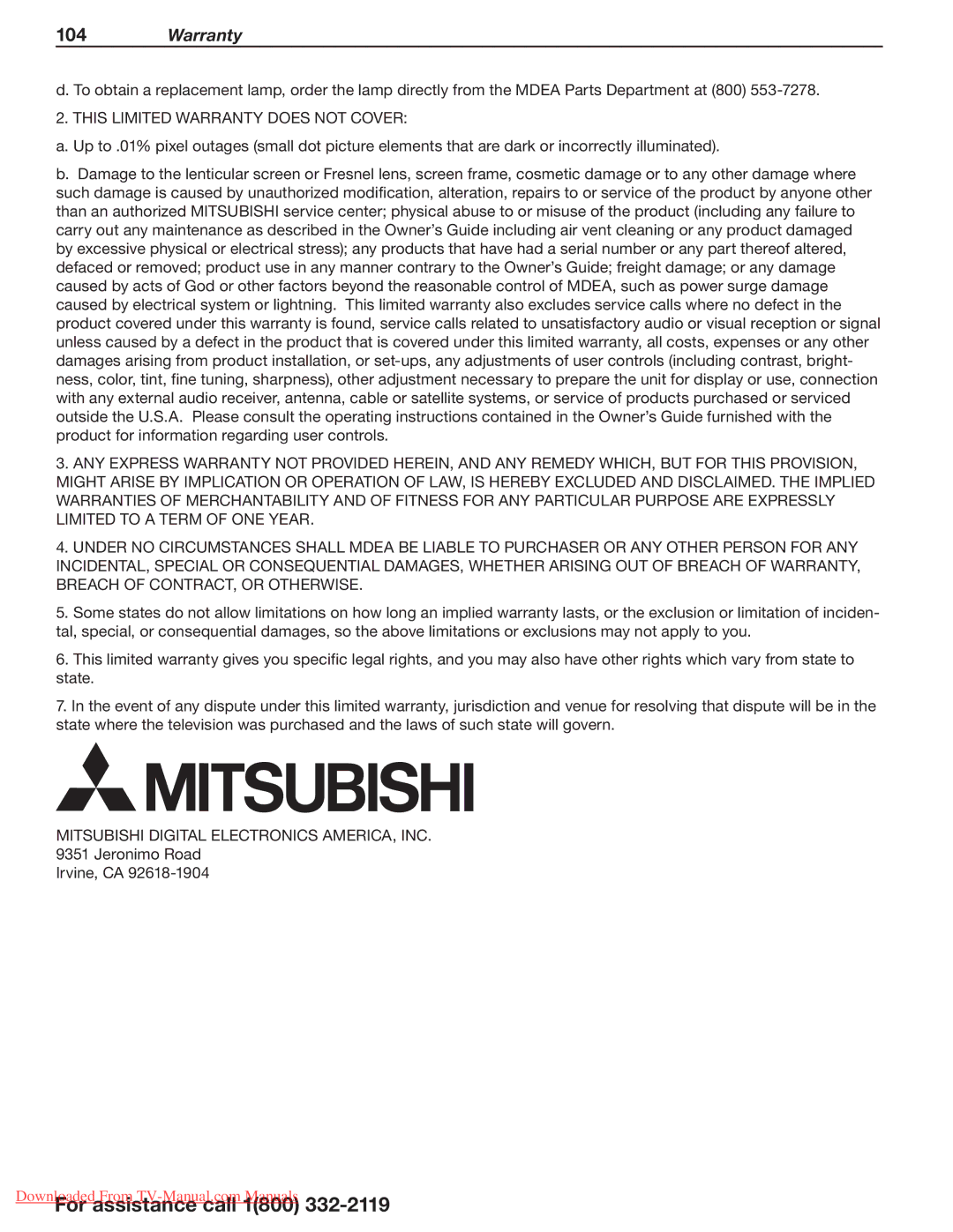 Mitsumi electronic 838 Series, 738 Series manual Warranty 