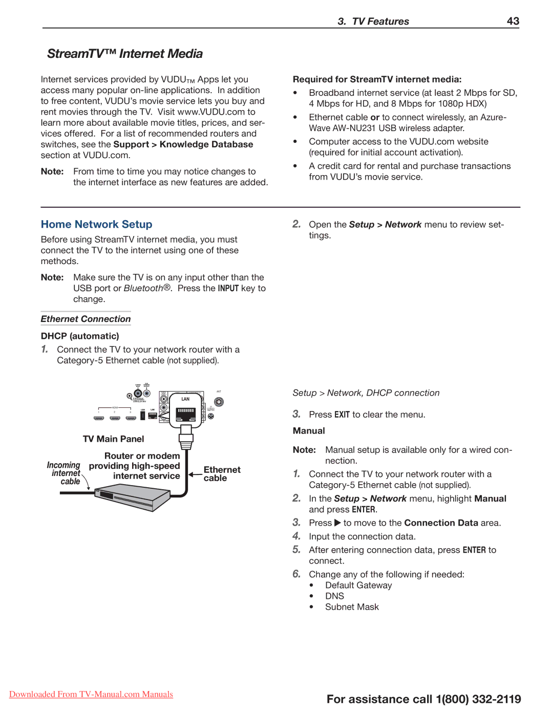 Mitsumi electronic 738 Series, 838 Series manual StreamTV Internet Media, Home Network Setup, Ethernet Connection 