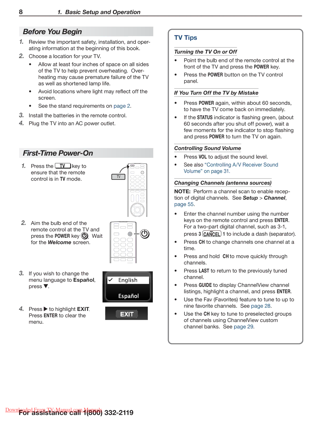 Mitsumi electronic 838 Series, 738 Series manual Before You Begin, First-Time Power-On, TV Tips 