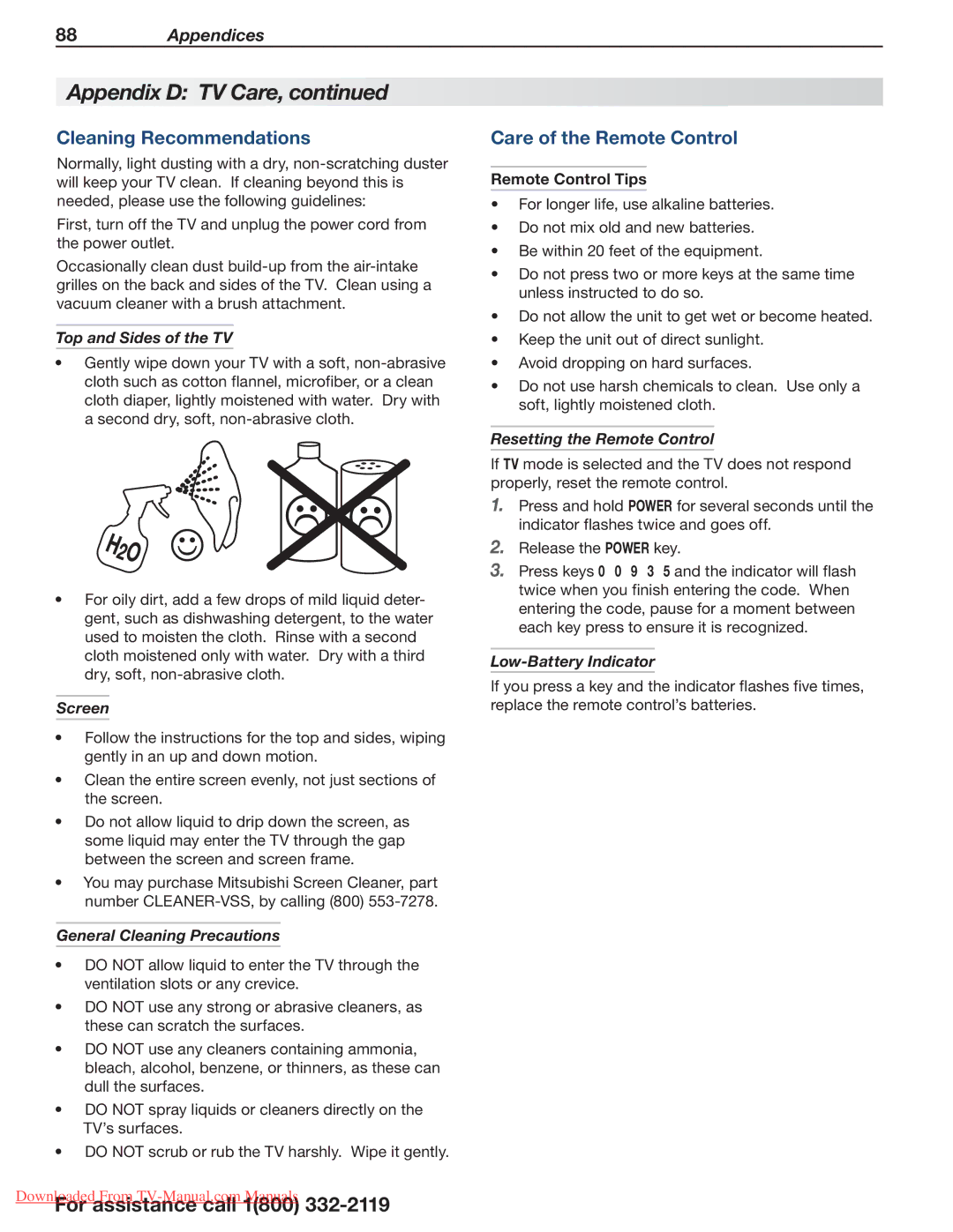 Mitsumi electronic 838 Series, 738 Series manual Cleaning Recommendations, Care of the Remote Control 