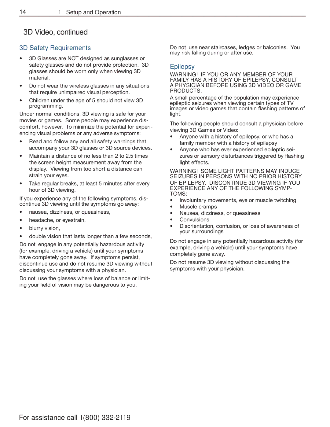 Mitsumi electronic C10 SERIES manual 3D Safety Requirements, Epilepsy 