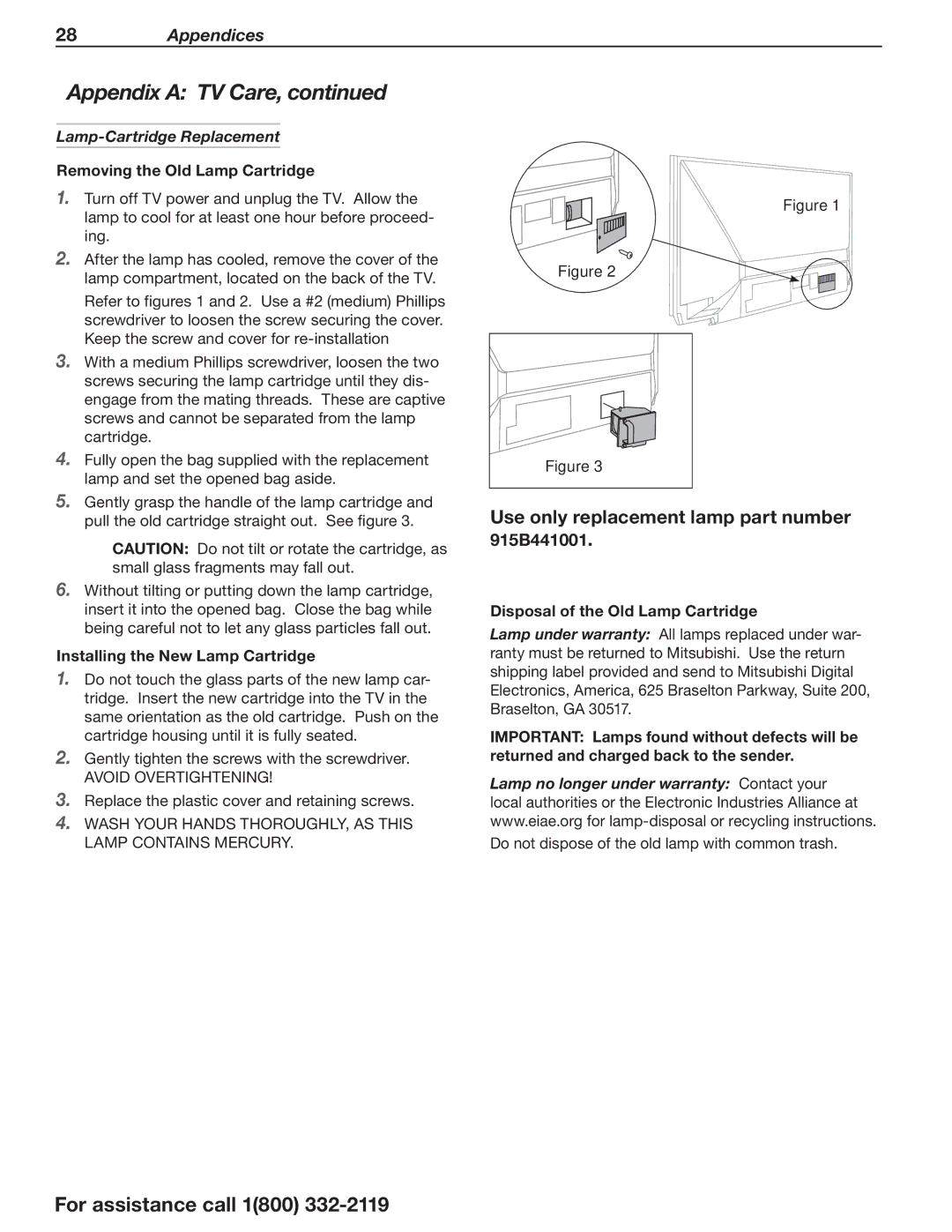 Mitsumi electronic C10 SERIES manual Lamp-Cartridge Replacement, Removing the Old Lamp Cartridge 