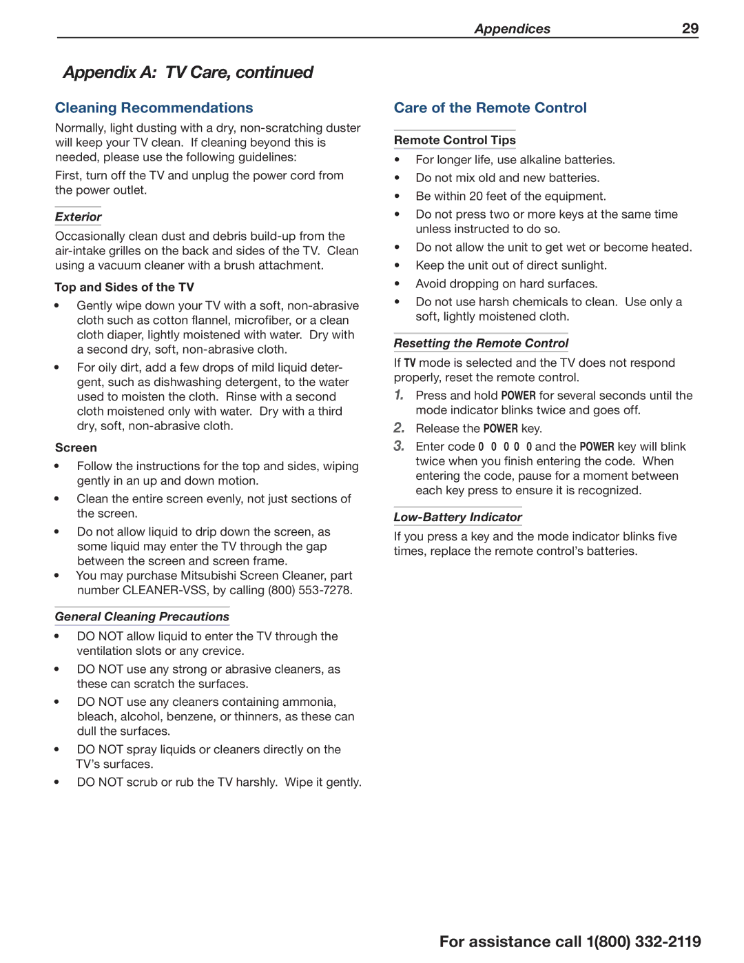 Mitsumi electronic C10 SERIES manual Cleaning Recommendations, Care of the Remote Control 