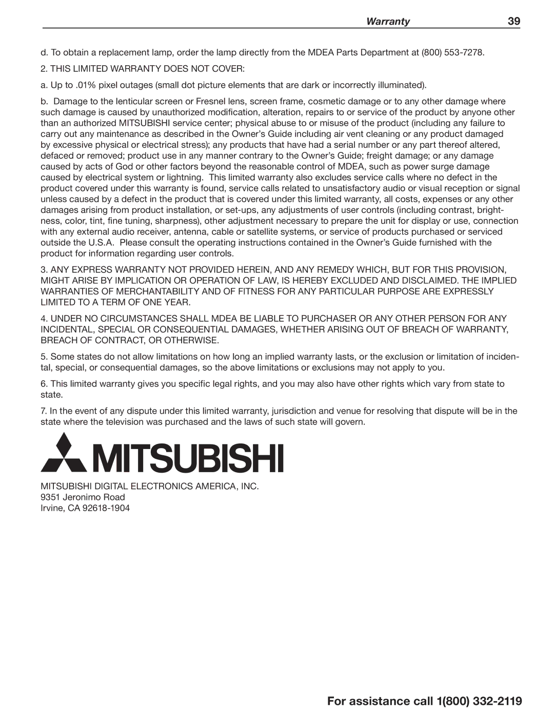 Mitsumi electronic C10 SERIES manual Warranty39 