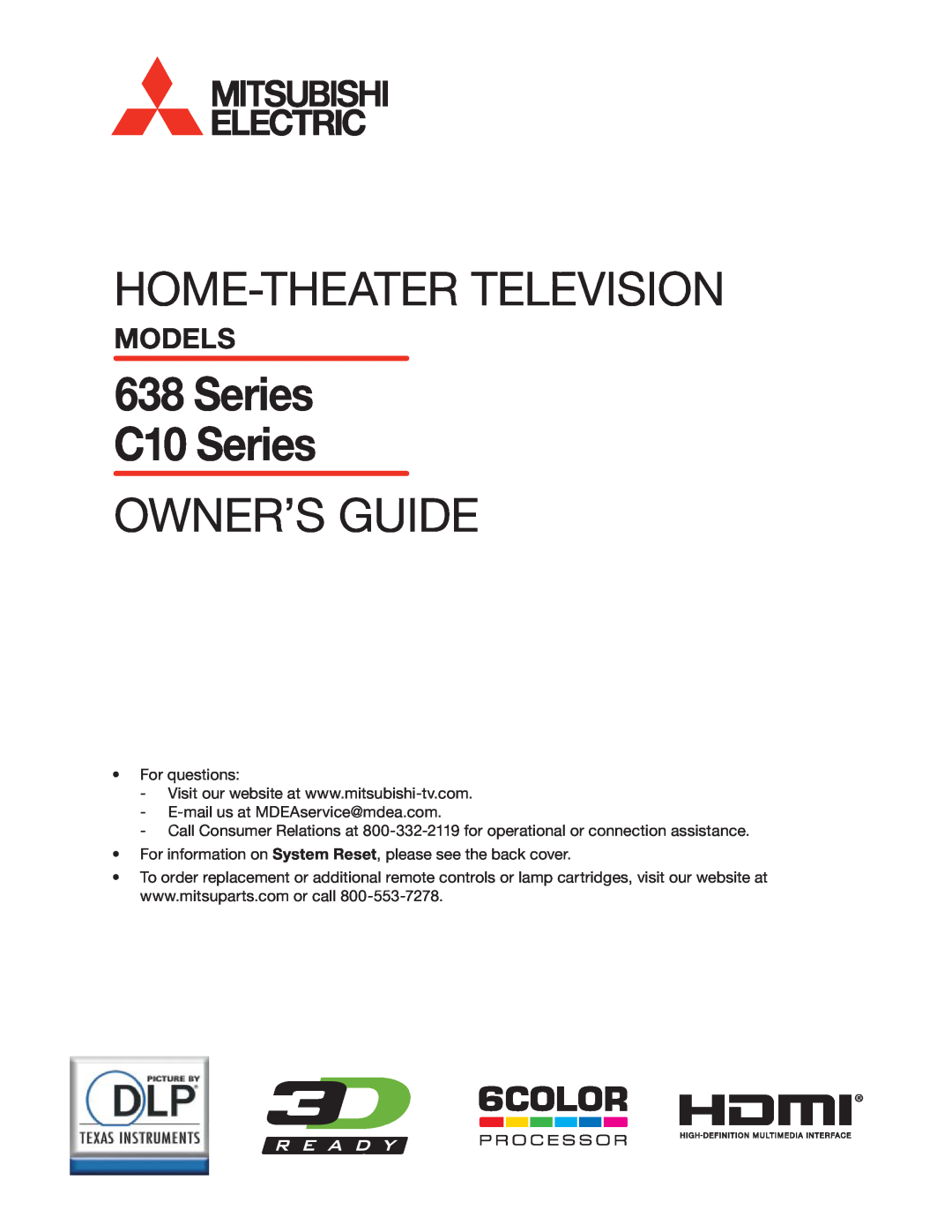 Mitsumi electronic C10 SERIES manual Models, Home-Theatertelevision, 638Series C10 Series, Owner’S Guide 
