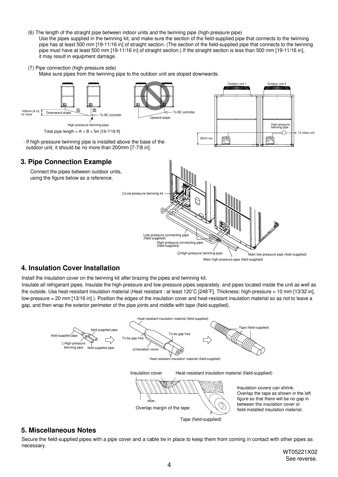 Mitsumi electronic CMY-R200VBK, CMY-R100VBK Pipe Connection Example, Insulation Cover Installation, Miscellaneous Notes 