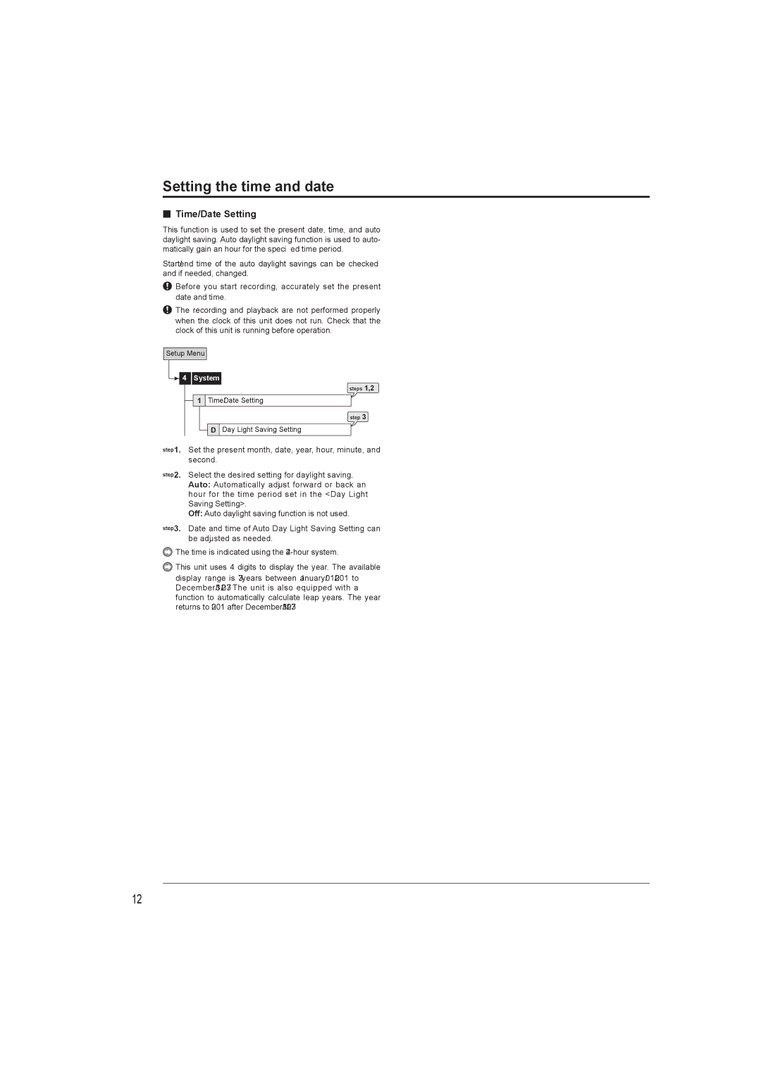 Mitsumi electronic DX-TL4716U instruction manual Setting the time and date, Time/Date Setting 