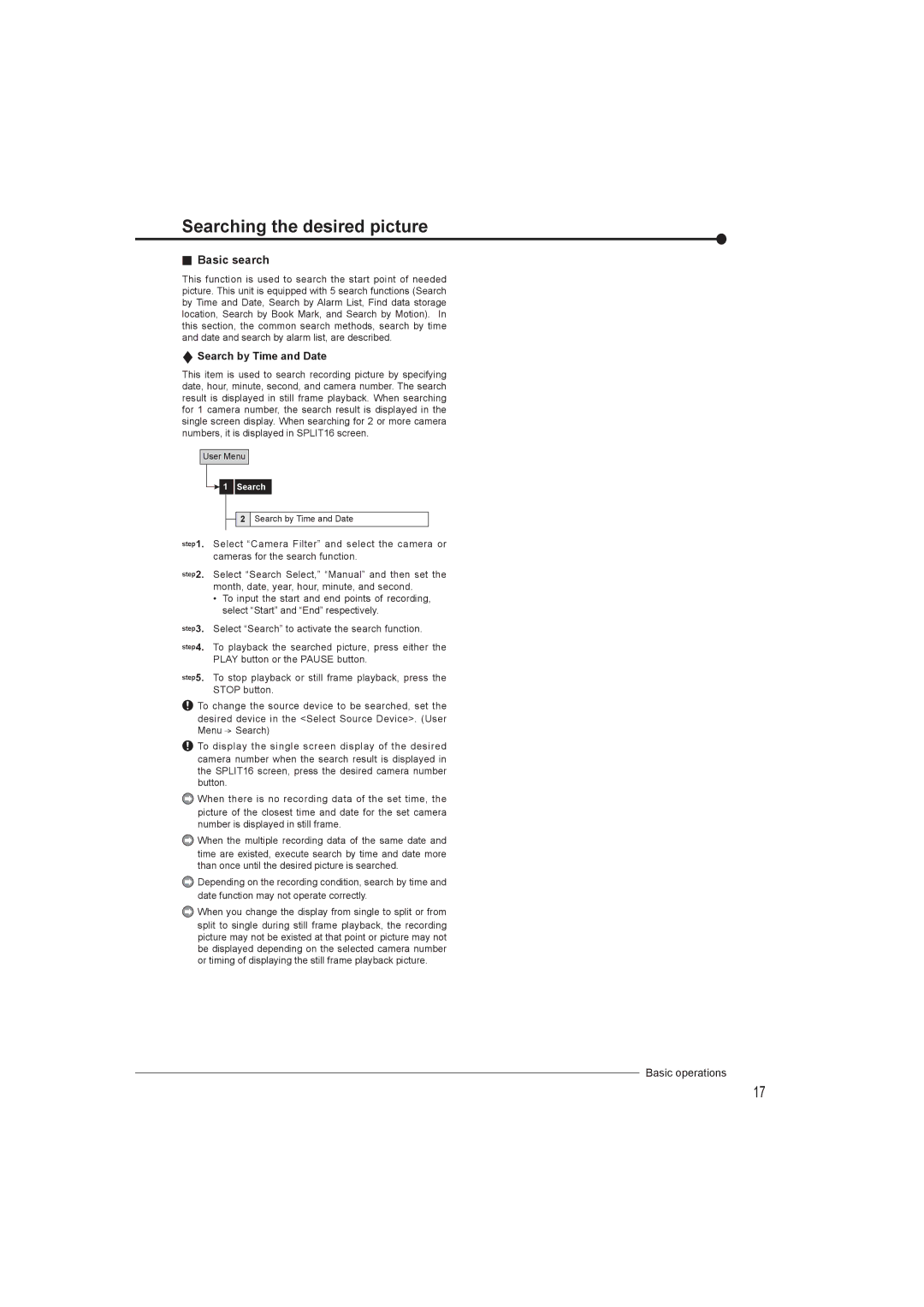 Mitsumi electronic DX-TL4716U instruction manual Searching the desired picture, Basic search, Search by Time and Date 