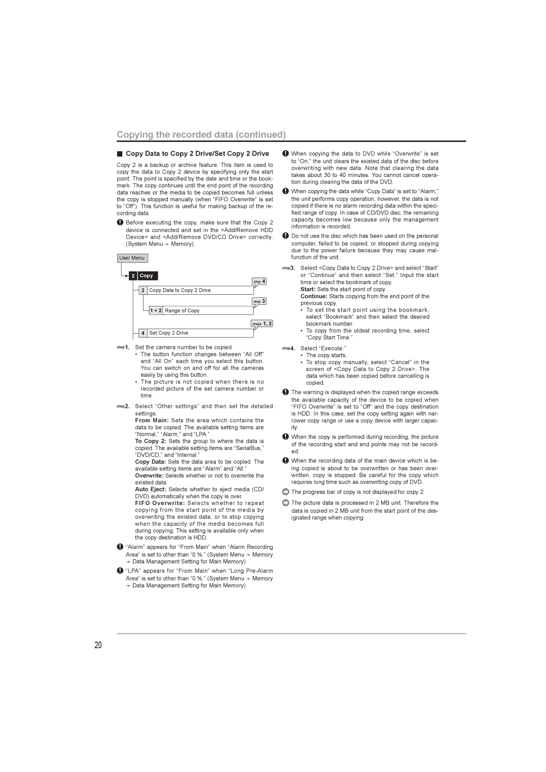 Mitsumi electronic DX-TL4716U instruction manual Copying the recorded data, Copy Data to Copy 2 Drive/Set Copy 2 Drive 