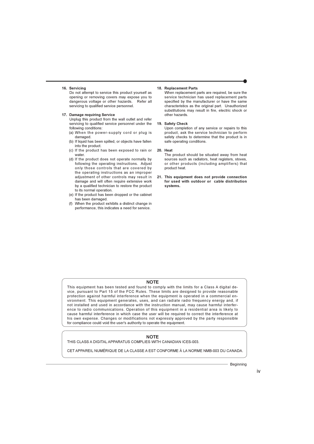 Mitsumi electronic DX-TL4716U instruction manual Servicing, Damage requiring Service, Replacement Parts, Safety Check, Heat 