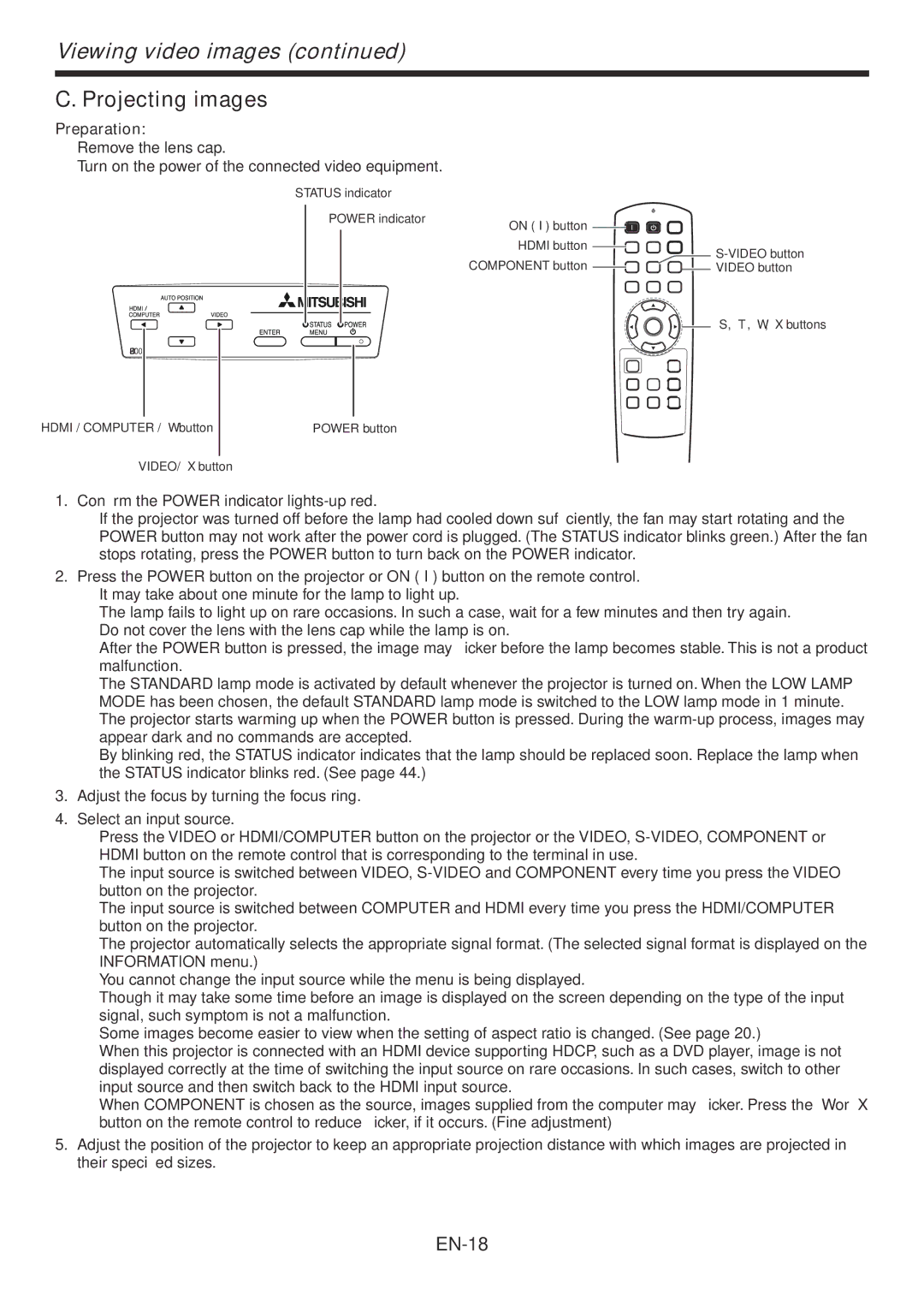 Mitsumi electronic HC3200 user manual Projecting images, Preparation 