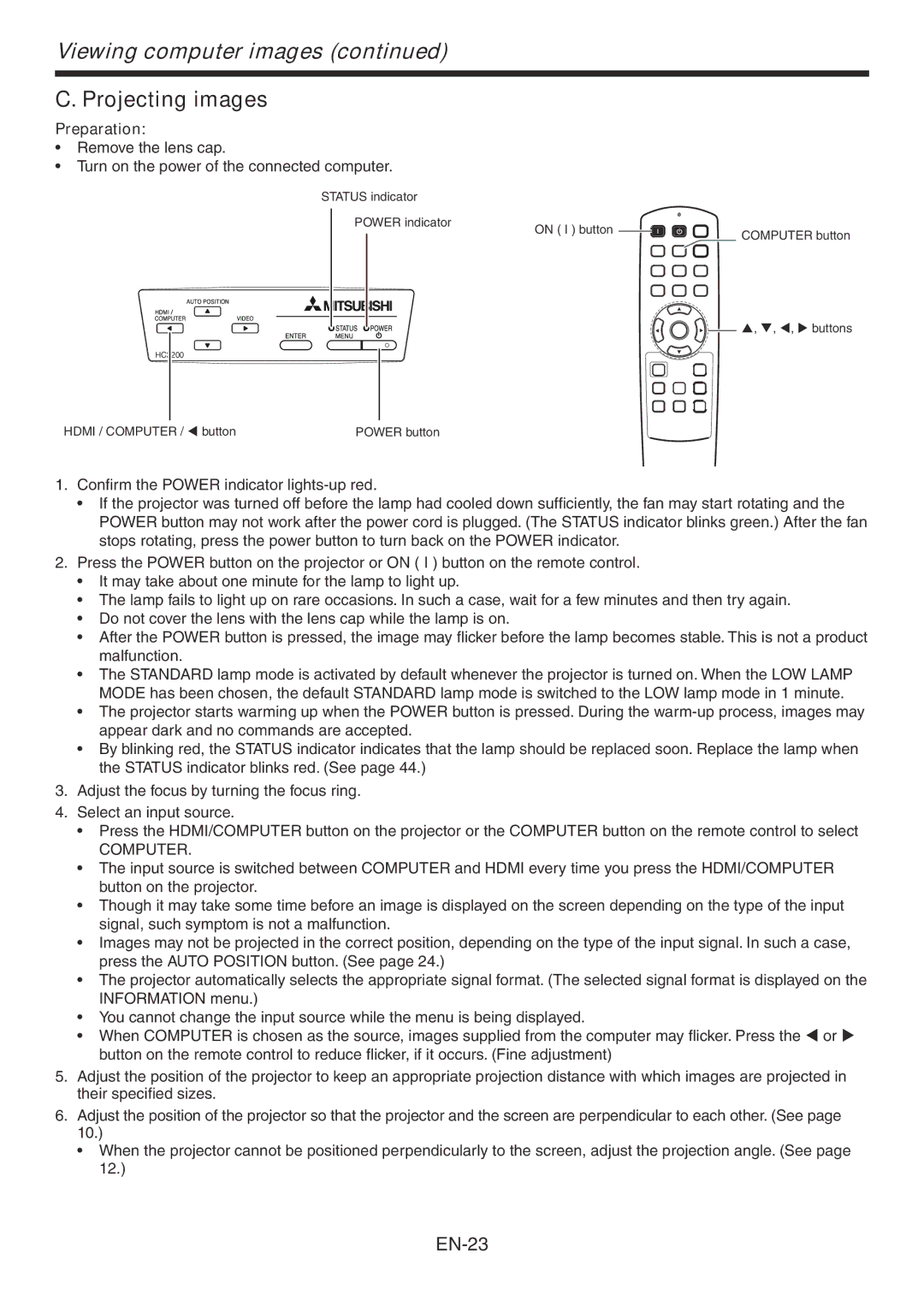Mitsumi electronic HC3200 user manual Viewing computer images, Computer 