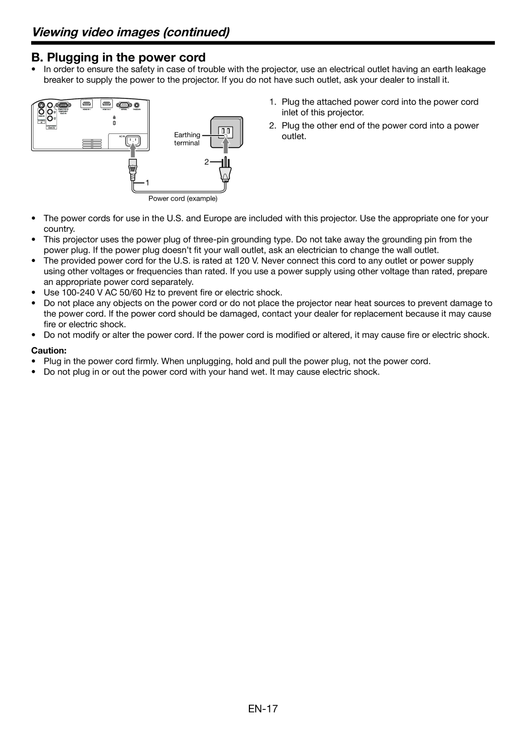 Mitsumi electronic HC6500 user manual Plugging in the power cord 