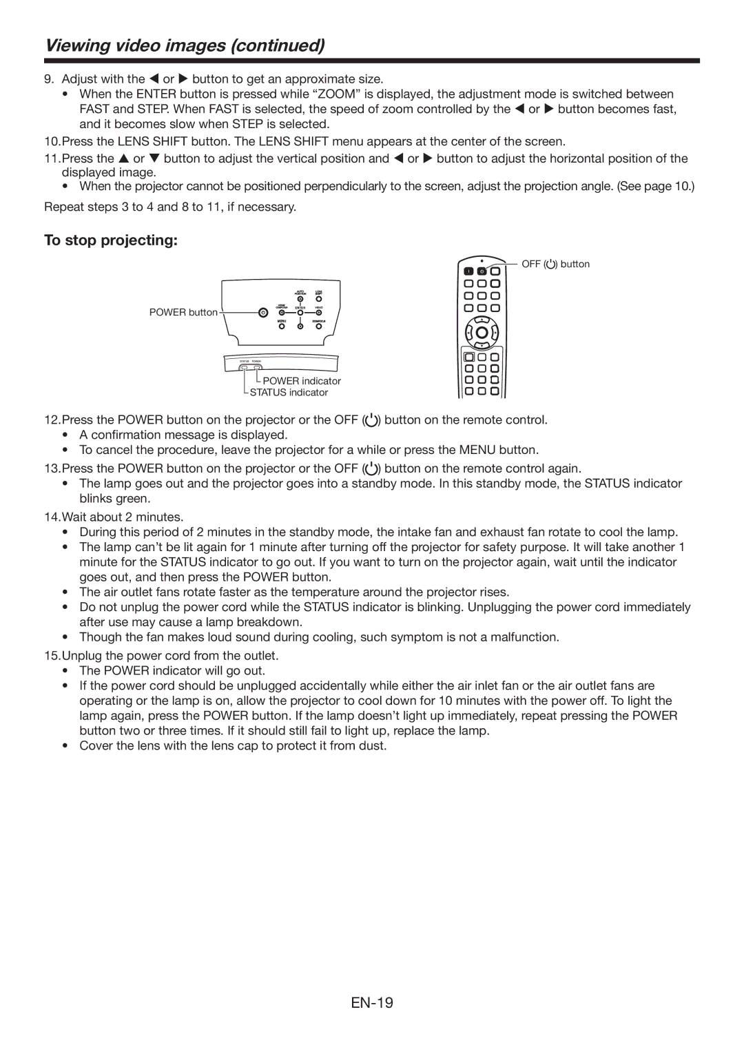 Mitsumi electronic HC6500 user manual To stop projecting 