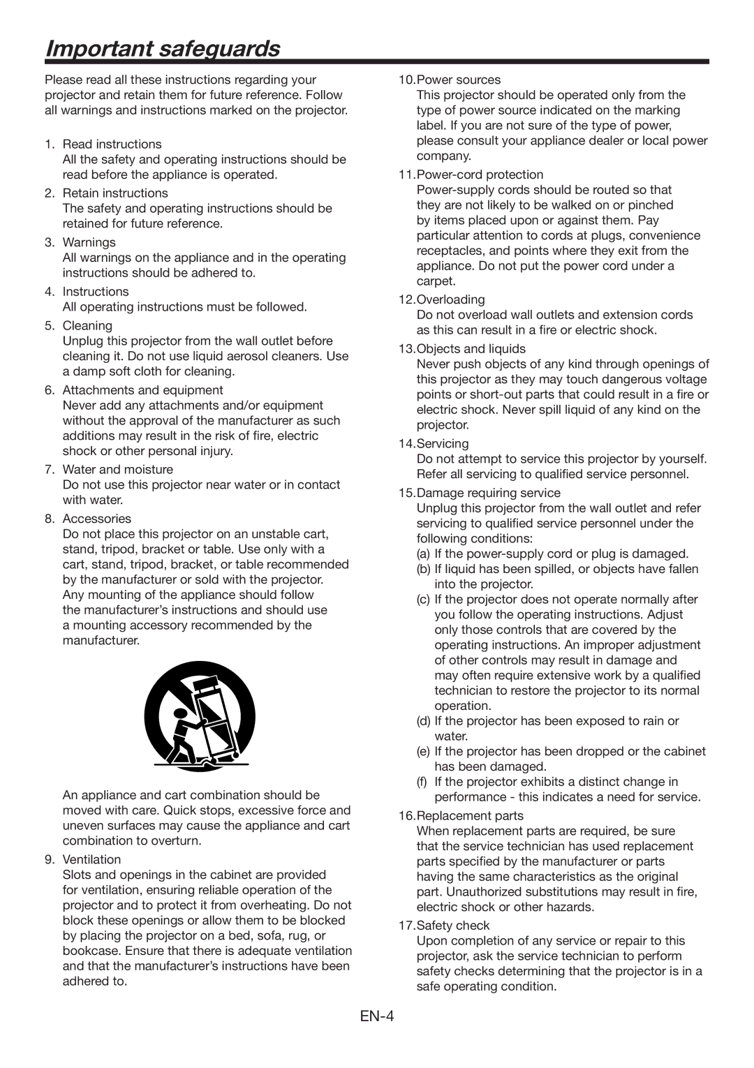 Mitsumi electronic HC6500 user manual Important safeguards 