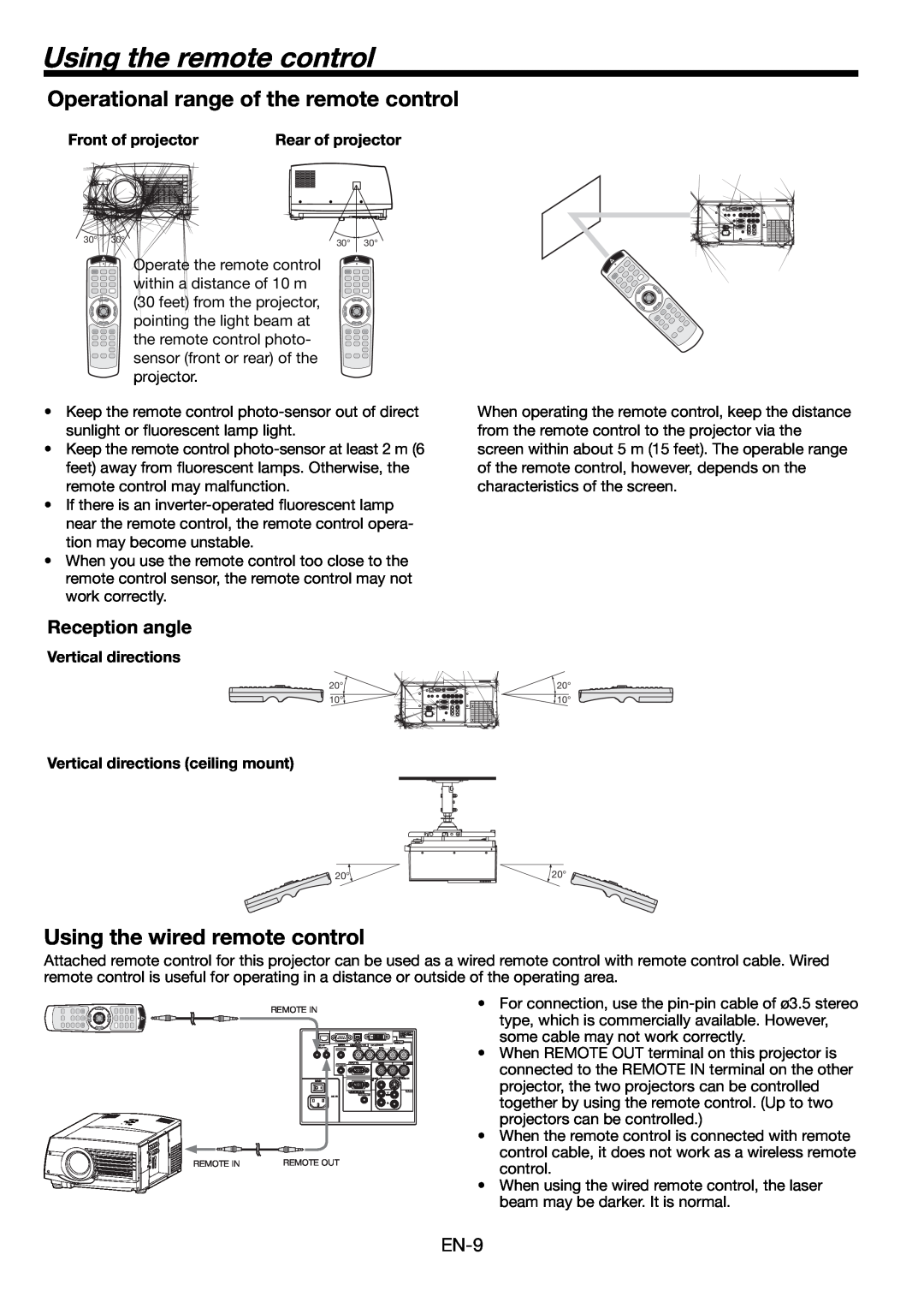Mitsumi electronic HD8000 user manual Using the remote control, Operational range of the remote control, Reception angle 