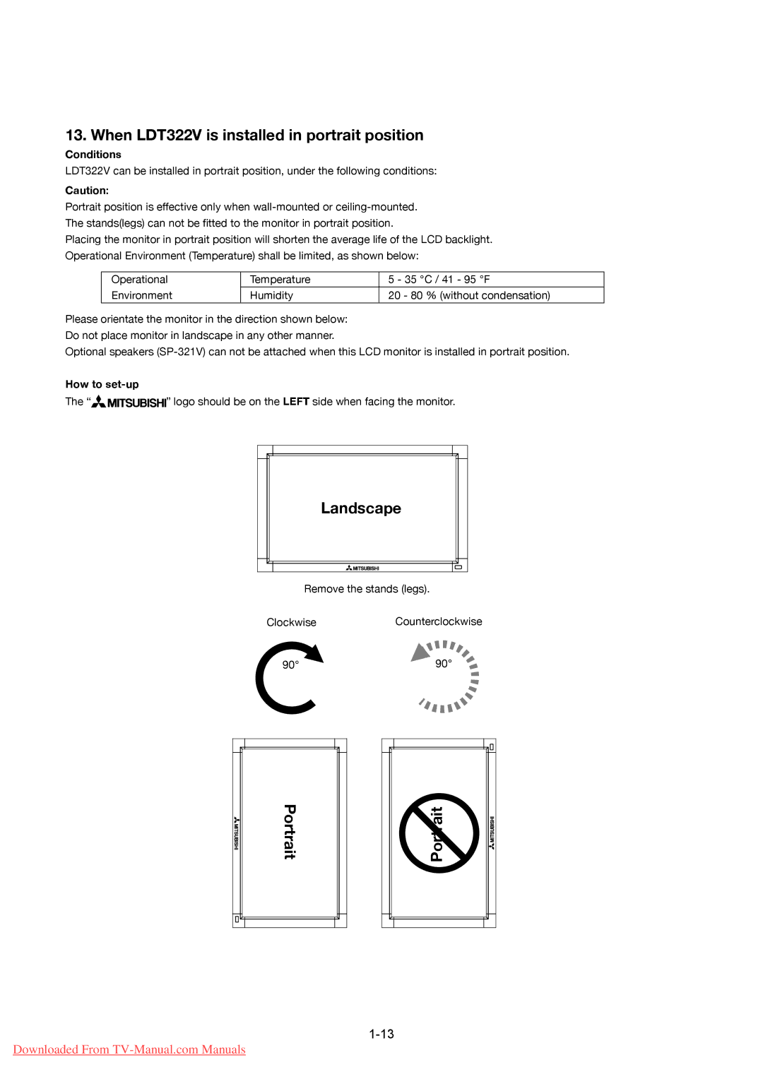 Mitsumi electronic When LDT322V is installed in portrait position, Landscape, Portrait, Conditions, How to set-up 