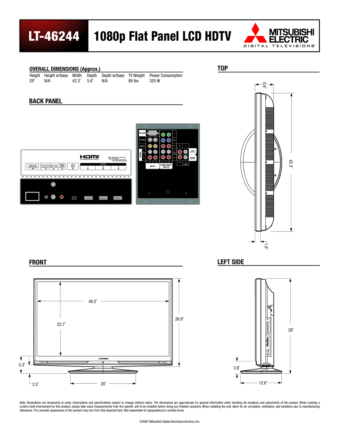 Mitsumi electronic dimensions LT-462441080p Flat Panel LCD Hdtv, Top 