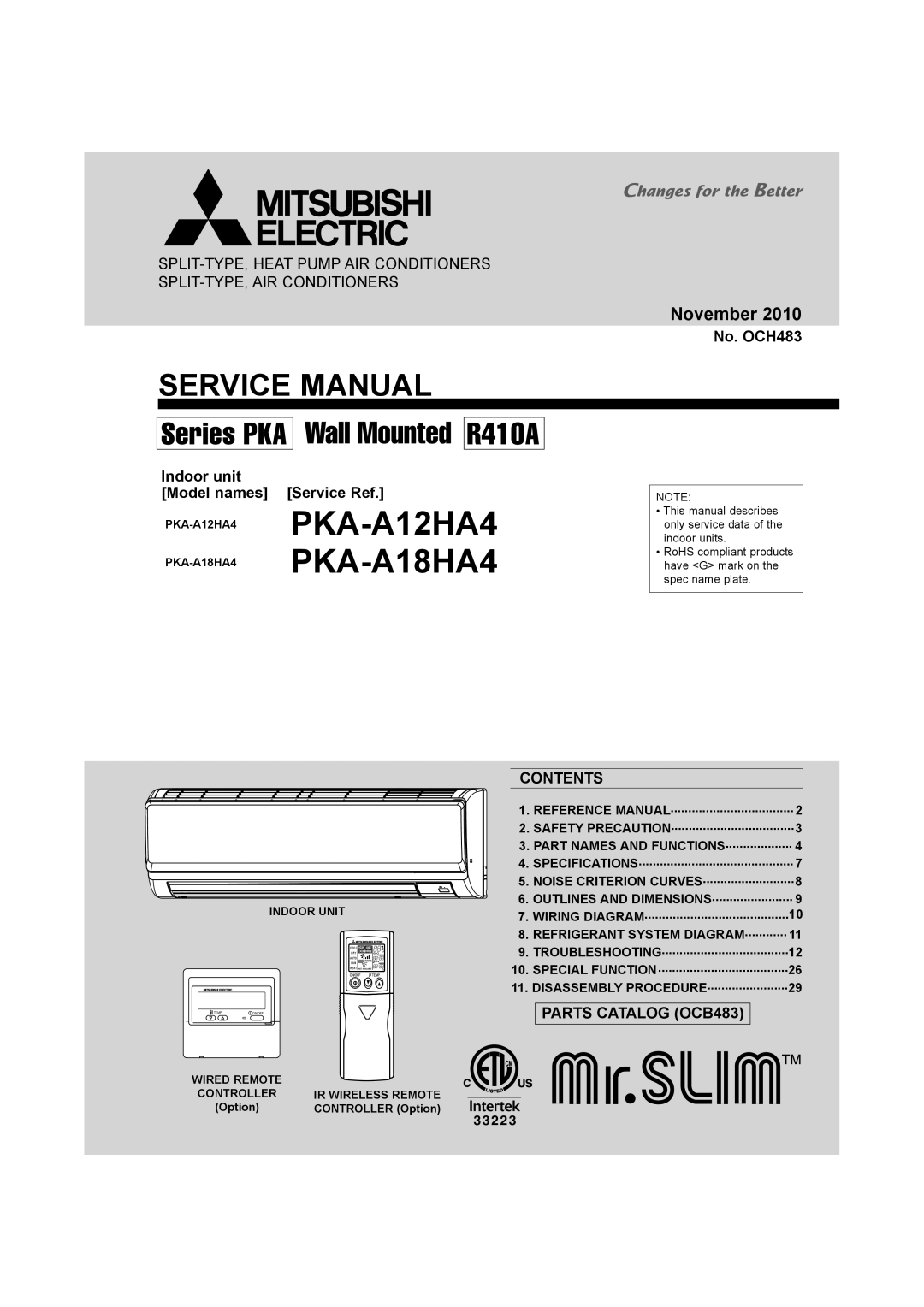 Mitsumi electronic PKA-A18HA4, PKA-A12HA4 service manual Contents, Parts Catalog OCB483 