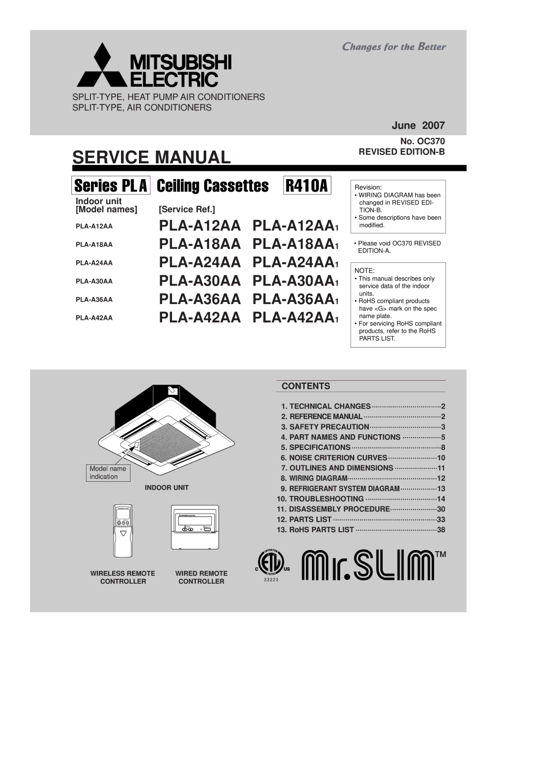 Mitsumi electronic PLA-A42AA, PLA-A30AA, PLA-A36AA, PLA-A12AA, PLA-A24AA, PLA-A18AA service manual Revised EDITION-B, Contents 