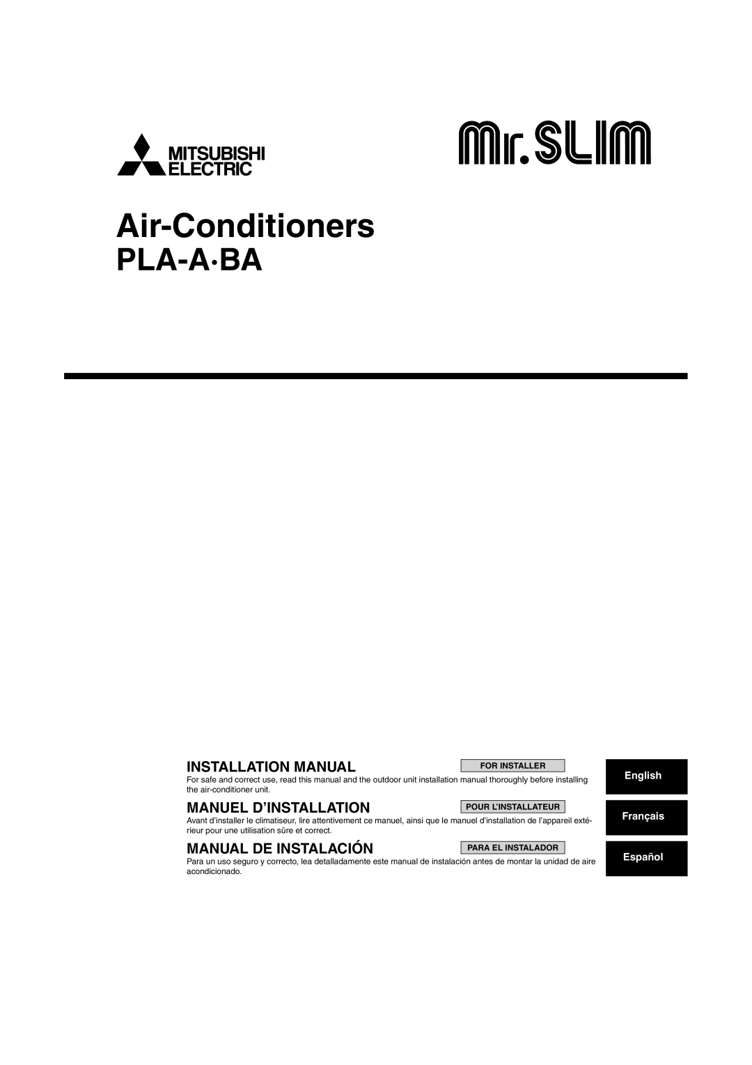 Mitsumi electronic PLA-ABA installation manual Air-Conditioners 