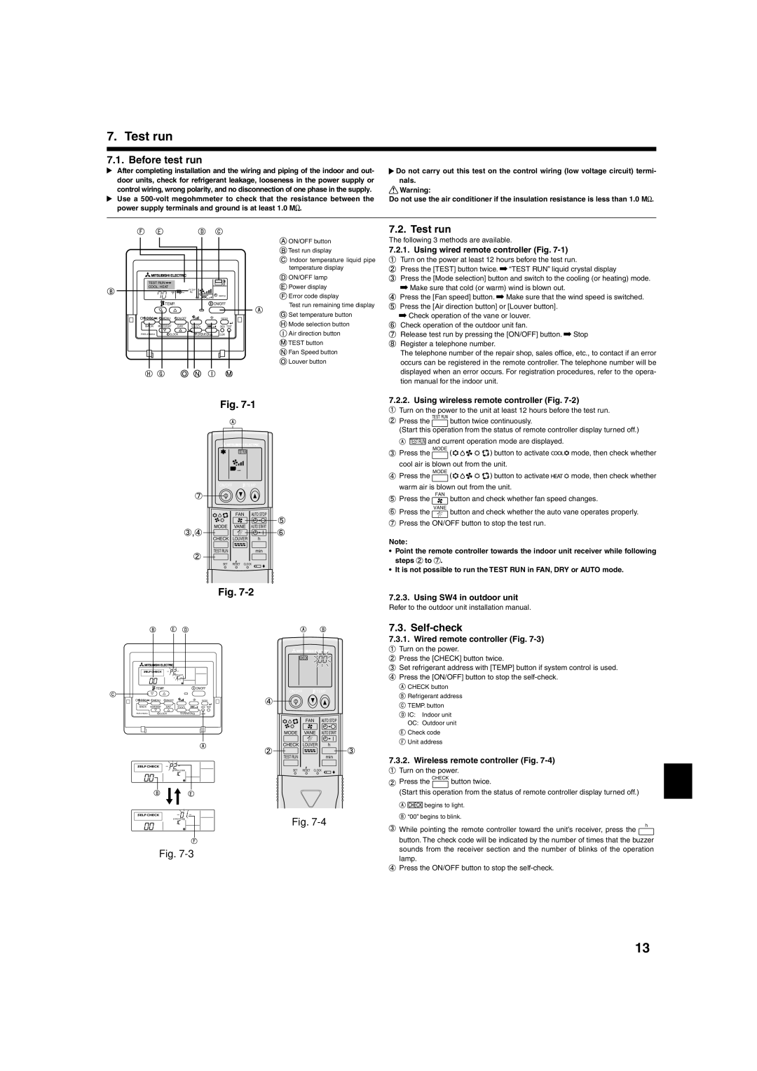 Mitsumi electronic PLA-ABA installation manual Test run, Before test run, Self-check 