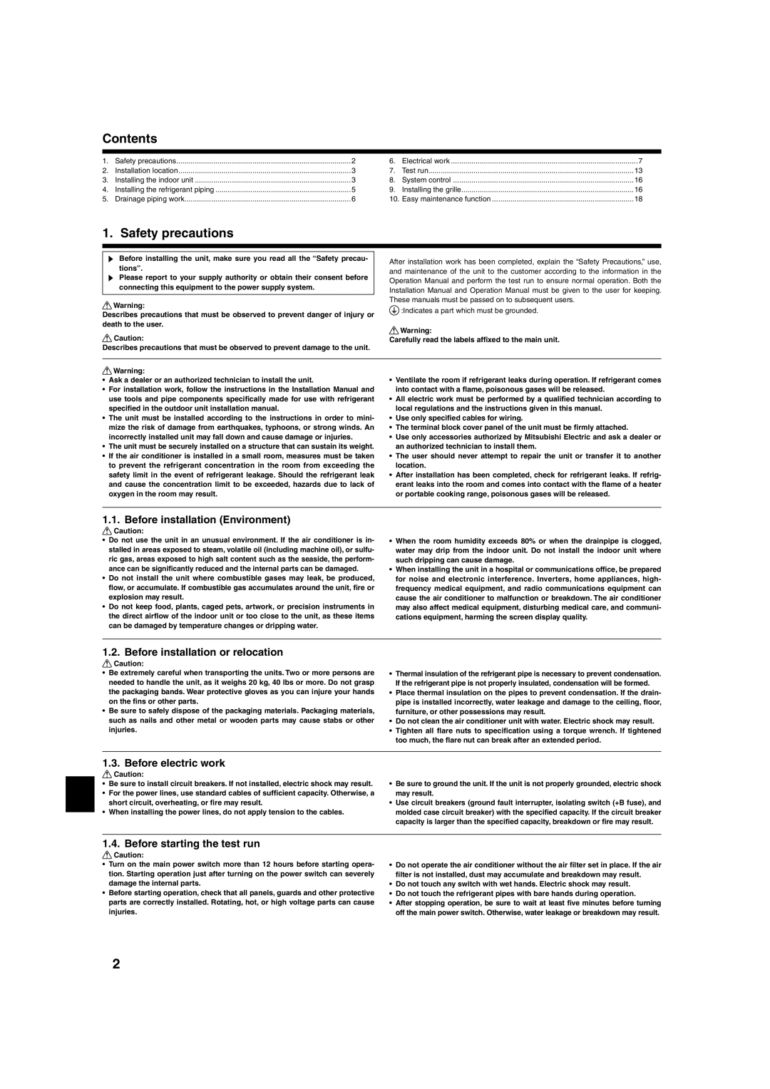 Mitsumi electronic PLA-ABA installation manual Contents, Safety precautions 