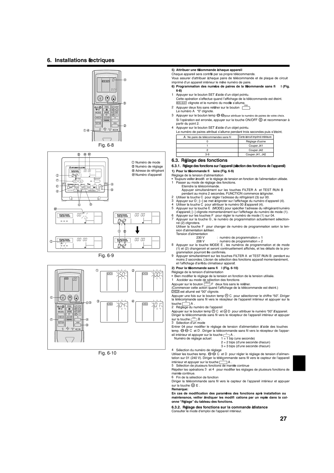 Mitsumi electronic PLA-ABA installation manual 2. Réglage des fonctions sur la commande à distance 