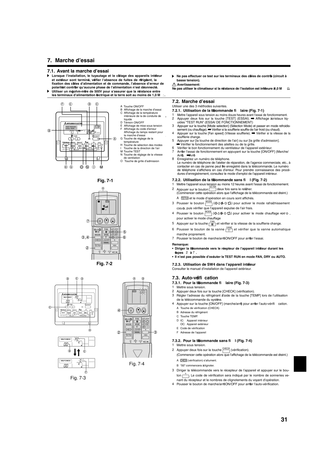 Mitsumi electronic PLA-ABA installation manual Marche d’essai, Auto-vériﬁcation 