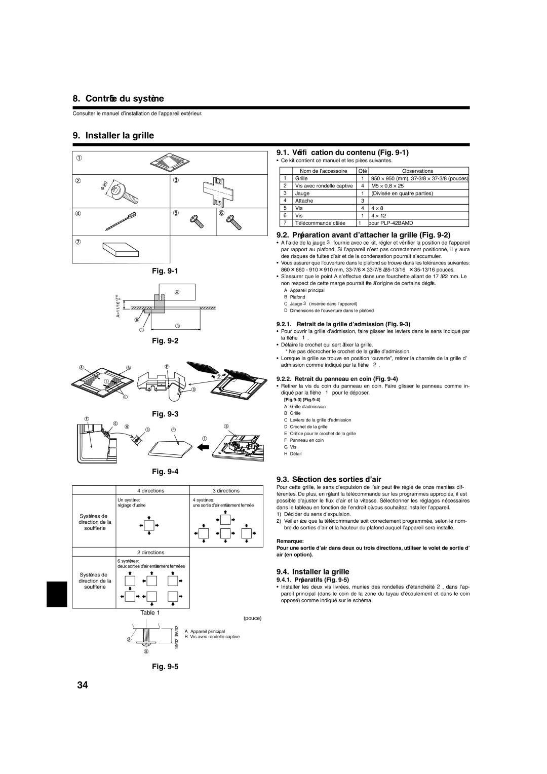 Mitsumi electronic PLA-ABA installation manual Contrôle du système, Installer la grille 