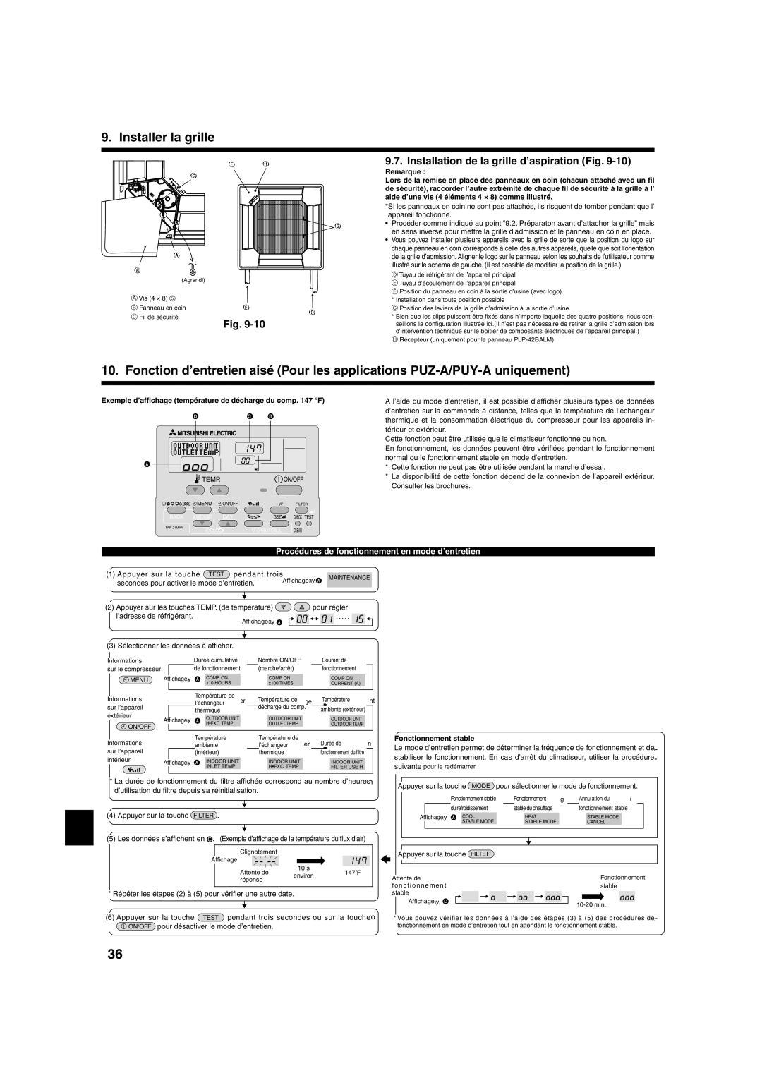 Mitsumi electronic PLA-ABA Installation de la grille d’aspiration Fig, Fonctionnement stable Stable operation 