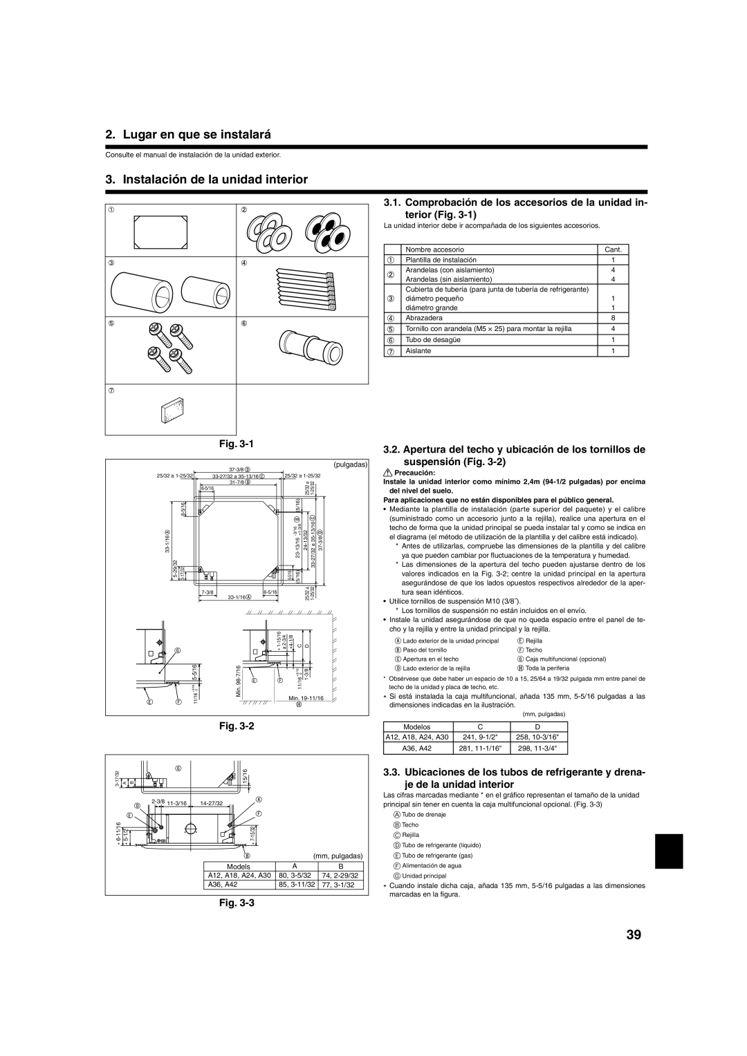 Mitsumi electronic PLA-ABA installation manual Lugar en que se instalará, Instalación de la unidad interior 