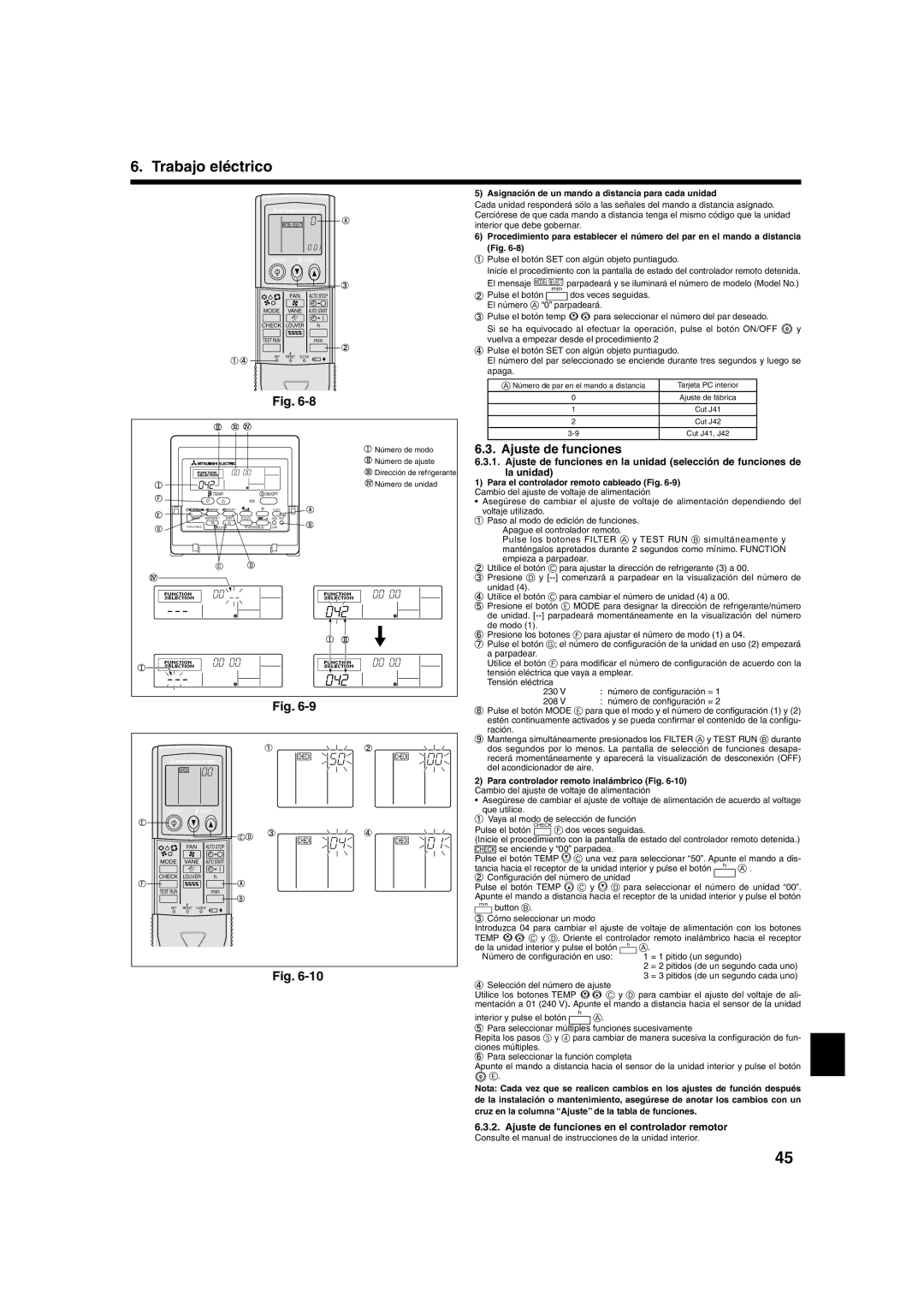 Mitsumi electronic PLA-ABA installation manual Ajuste de funciones en el controlador remotor 