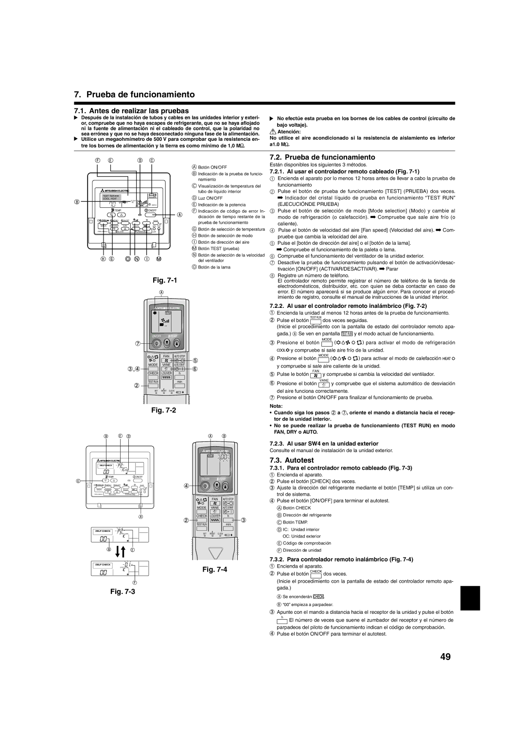 Mitsumi electronic PLA-ABA installation manual Prueba de funcionamiento, Antes de realizar las pruebas, Autotest 