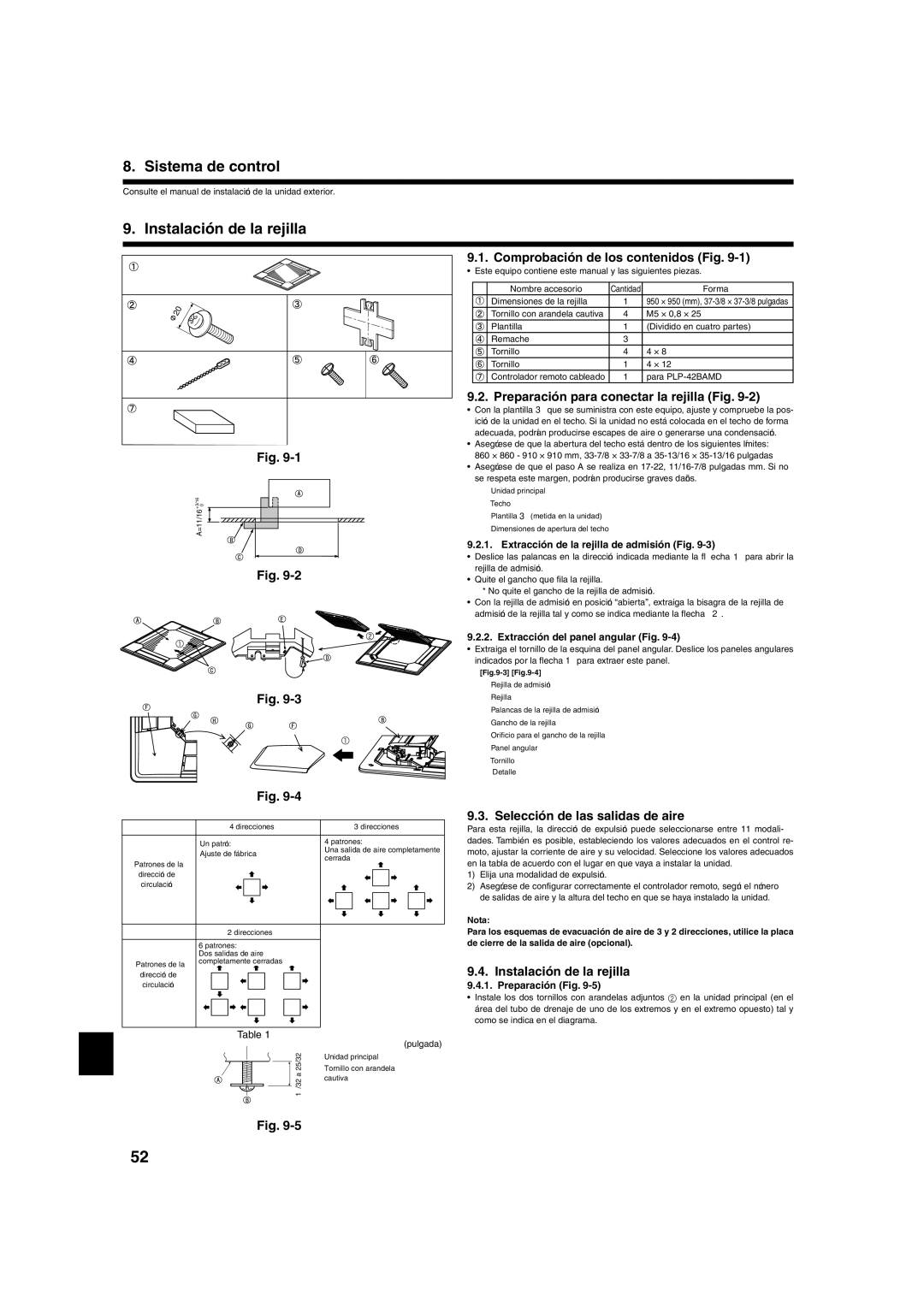 Mitsumi electronic PLA-ABA installation manual Sistema de control, Instalación de la rejilla 