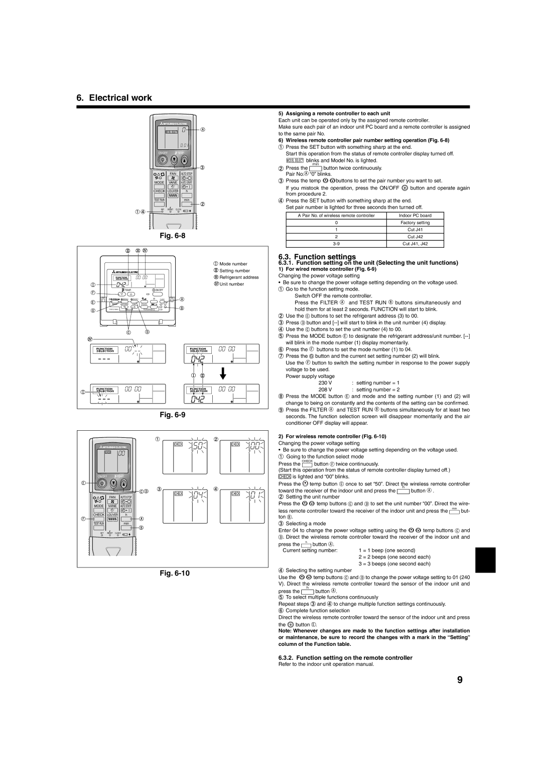 Mitsumi electronic PLA-ABA installation manual Function settings, Function setting on the unit Selecting the unit functions 